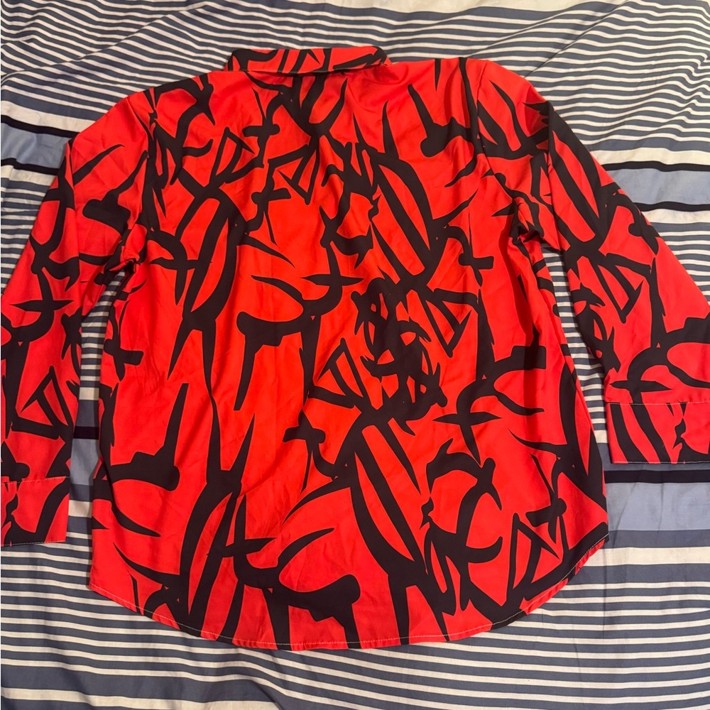 Men’s red and black button-down shirt